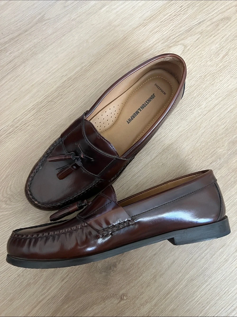 Johnston & Murphy Men's Hayes Sheepskin Tassel Loafers Burgundy Made In Brazil